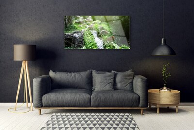 Glass Print Brook grasses nature green white grey