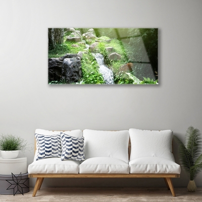 Glass Print Brook grasses nature green white grey