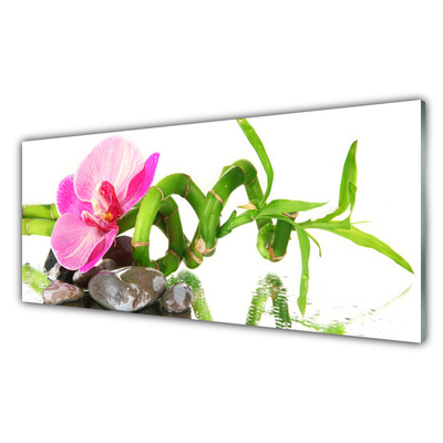 Glass Print Flower floral pink green grey white