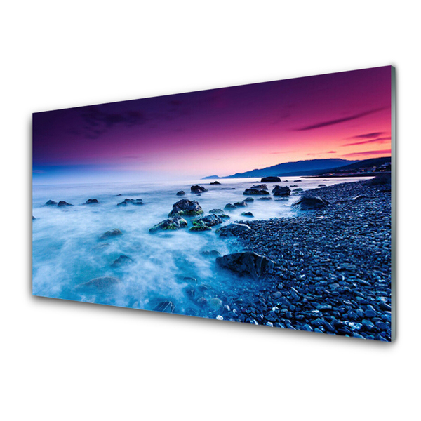Glass Print Ocean beach landscape purple pink blue