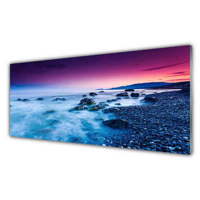 Glass Print Ocean beach landscape purple pink blue