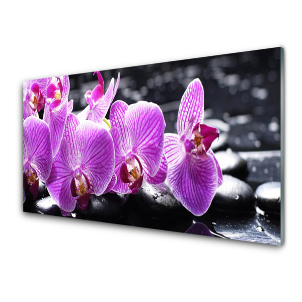 Glass Print Flower stones floral purple black