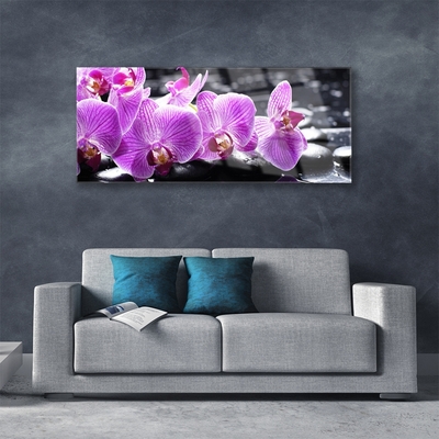 Glass Print Flower stones floral purple black