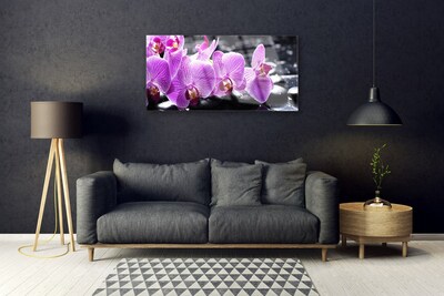 Glass Print Flower stones floral purple black