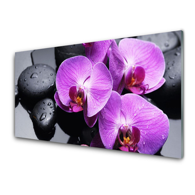 Glass Print Flower stones floral purple black