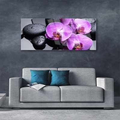 Glass Print Flower stones floral purple black