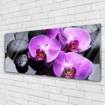 Glass Print Flower stones floral purple black