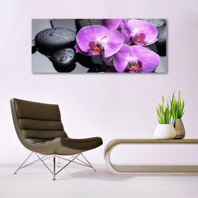 Glass Print Flower stones floral purple black