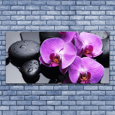 Glass Print Flower stones floral purple black