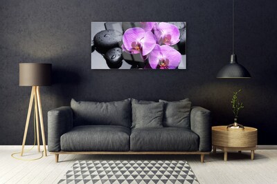 Glass Print Flower stones floral purple black