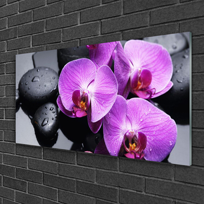 Glass Print Flower stones floral purple black