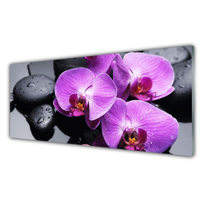 Glass Print Flower stones floral purple black