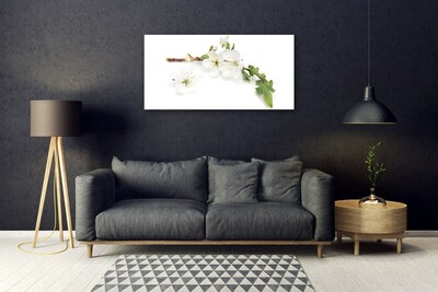 Glass Print Flower branch nature white brown green