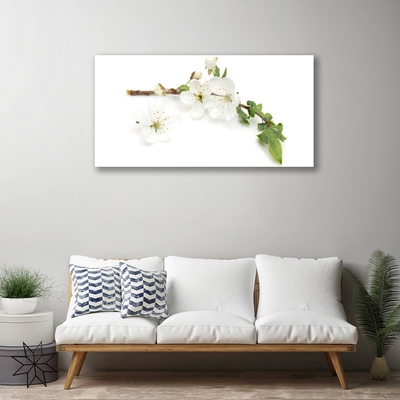 Glass Print Flower branch nature white brown green