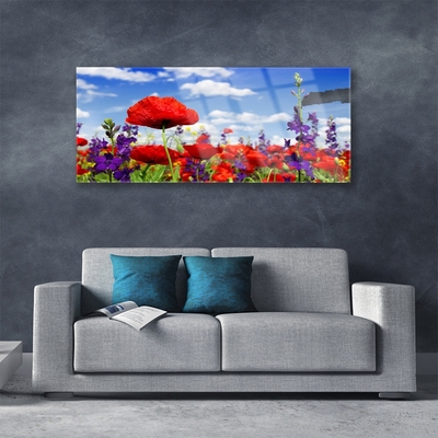 Glass Print Flowers nature red blue purple green