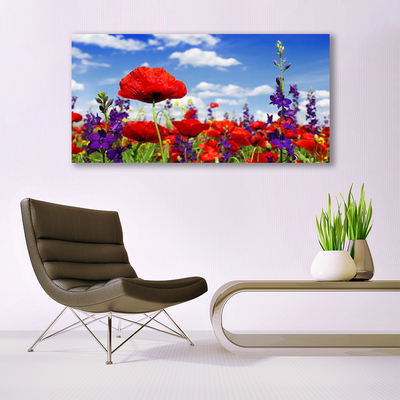 Glass Print Flowers nature red blue purple green