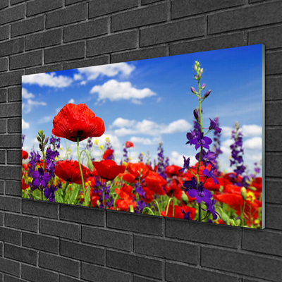 Glass Print Flowers nature red blue purple green