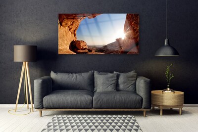 Glass Print Rock sun landscape brown blue