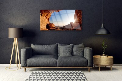 Glass Print Rock sun landscape brown blue