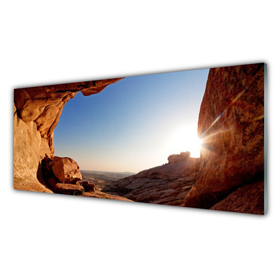 Glass Print Rock sun landscape brown blue