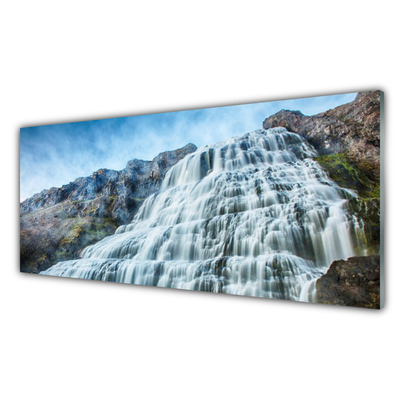 Glass Print Watterfall nature blue grey