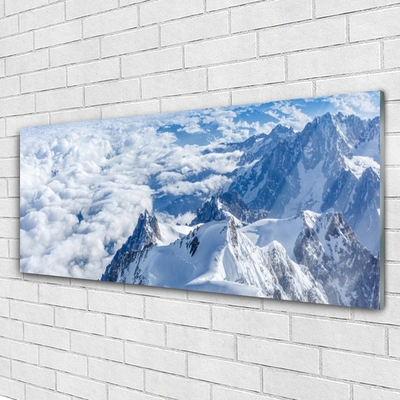 Glass Print Mountains landscape grey white