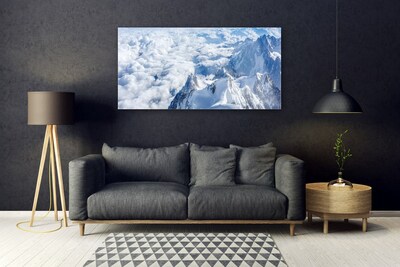 Glass Print Mountains landscape grey white