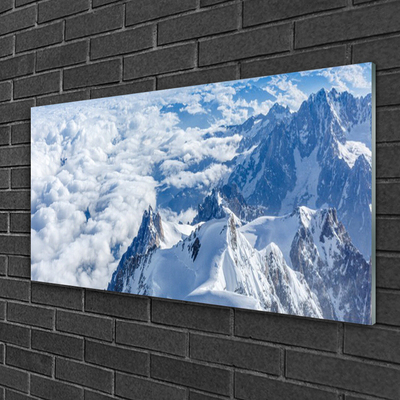 Glass Print Mountains landscape grey white