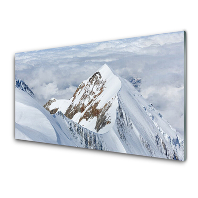 Glass Print Mountains landscape grey white