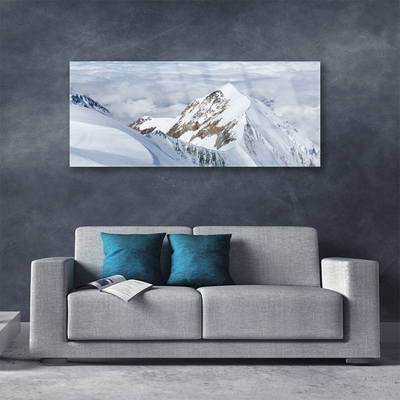 Glass Print Mountains landscape grey white