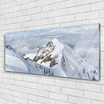 Glass Print Mountains landscape grey white