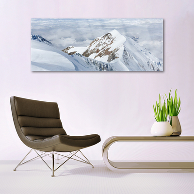 Glass Print Mountains landscape grey white