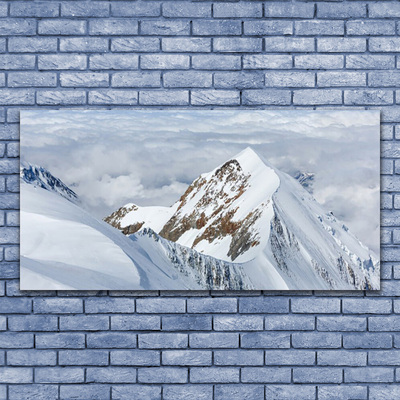 Glass Print Mountains landscape grey white