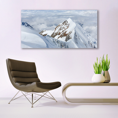 Glass Print Mountains landscape grey white