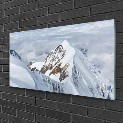 Glass Print Mountains landscape grey white