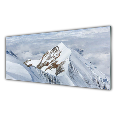 Glass Print Mountains landscape grey white