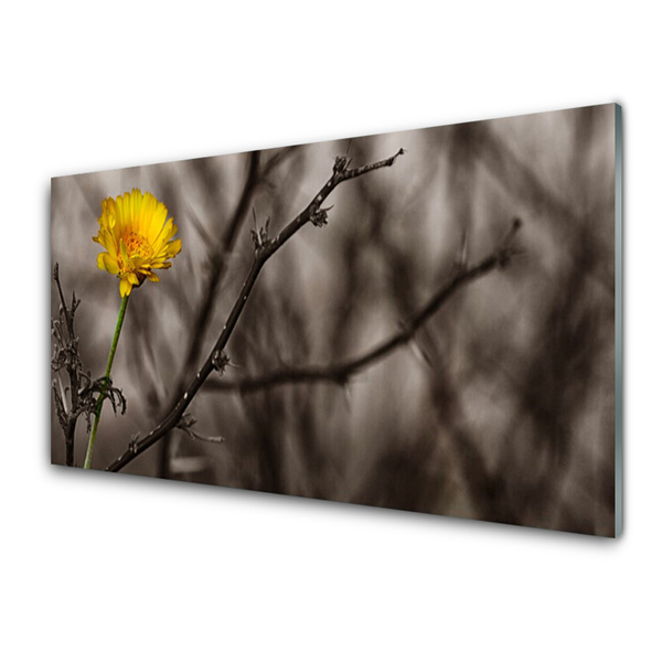 Glass Print Branch flower floral grey yellow