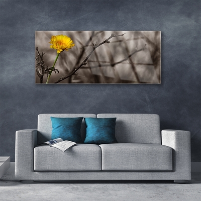 Glass Print Branch flower floral grey yellow