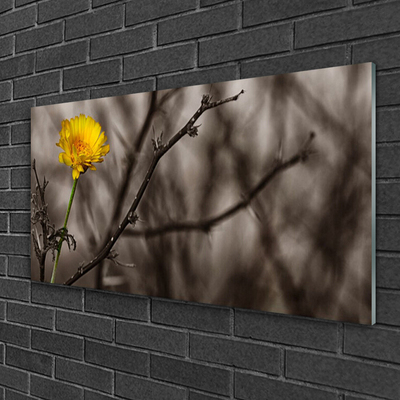 Glass Print Branch flower floral grey yellow