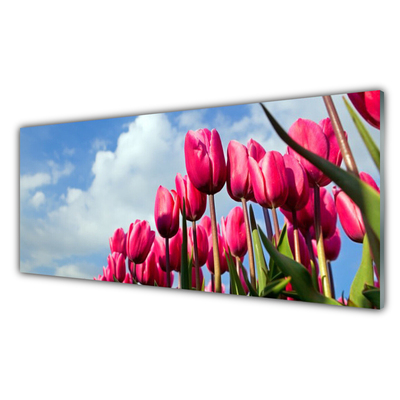 Glass Print Tulip floral pink green