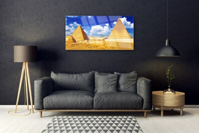 Glass Print Desert pyramids landscape yellow blue