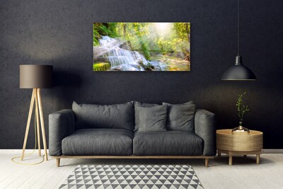 Glass Print Waterfall forest nature white brown green