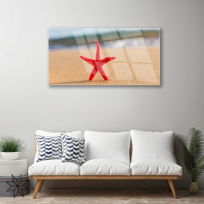 Glass Print Beach starfish art red