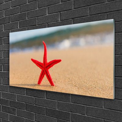 Glass Print Beach starfish art red