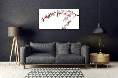 Glass Print Branch flowers nature pink purple green brown
