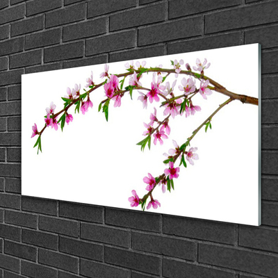 Glass Print Branch flowers nature pink purple green brown