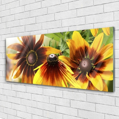 Glass Print Flowers floral brown yellow