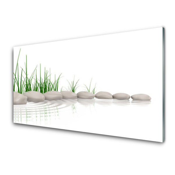 Glass Print Stones grass art grey green