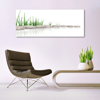 Glass Print Stones grass art grey green