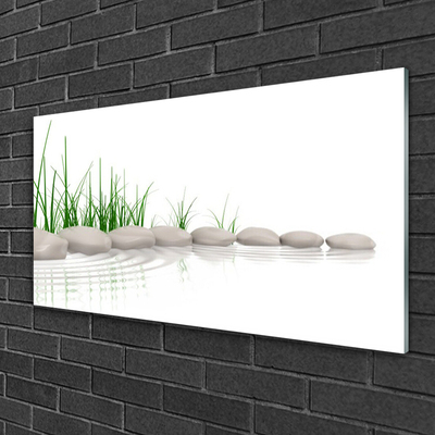 Glass Print Stones grass art grey green